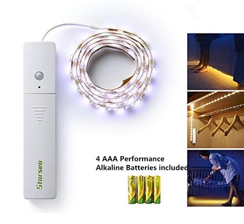 Starsea Led Strip Rope Lights Kit, Motion Sensor Tape Light Stair Night Step Lighting, Motion Sensor Closet Light for Cabinet Cupord Stairs Bed, Daylight (4 AAA Alkaline Batteries Included)