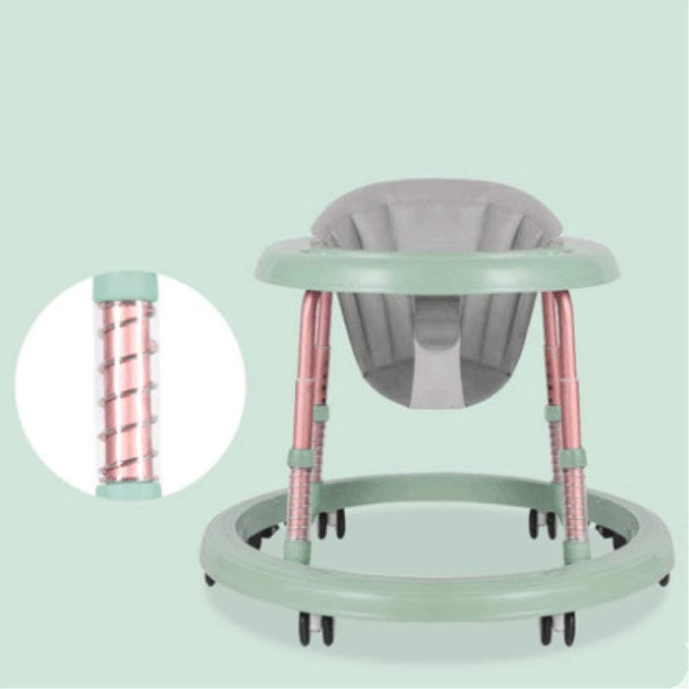 Baby Walker,6/7-18 Month Multi-Functional Anti Rollover Height Adjustable Foldable Folding Baby Walker Boys and Girls (Green(Shock Absorption))