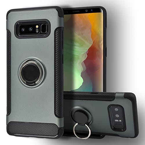 Galaxy Note 8 Case [Jimmy Bumper Series] Ring Holder Kickstand Function [360 Degree Rotating Ring ] Grip Case Ultra Slim Thin Hard, compatible with car mount Samsung galaxy Note 8 Cover (Khaki)