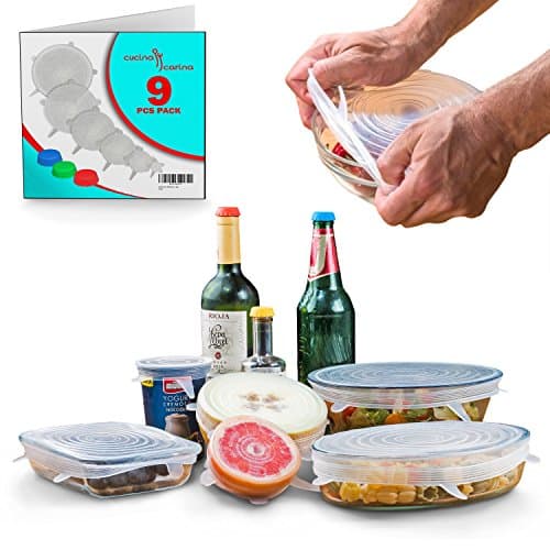 Reusable SILICONE STRETCH LIDS Set -12 pack - No More Cling Wrap - Universal Expandable ECO-Friendly Ultimate Instalids, Clear Covers Stretch & Seal Various Sizes Bowls, Jars, Cups, Cans or Containers