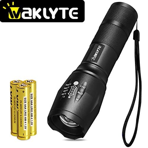 Waklyte S116A Super Bright Tactical Flashlight - 5 Modes, 1000 Lumens CREE LED, Zoomable, IPX4 Waterproof, Military Grade Handheld Torch for Hiking, Camping, Travel, Emergency and EDC