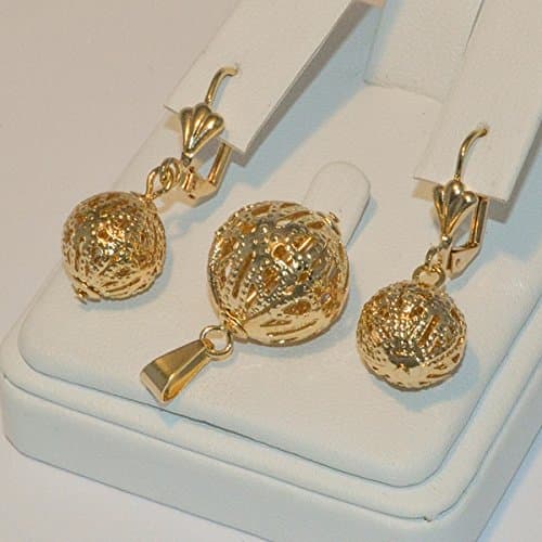 1-6025-e14 Filagree Balls Earring and Pendant Set