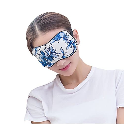 Yunchao Printed Silk Eye Mask, Soft Mulberry Silk, Cold Hot Compress, Sleeping Goggle (Blue and white porcelain)