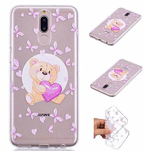 IJIA Case for Huawei Mate 10 Lite (5.9") - Transparent Lovely Bear Clear TPU Soft Silicone Phone Back Protection Bumper Fashion Skin back Shell Case Cover