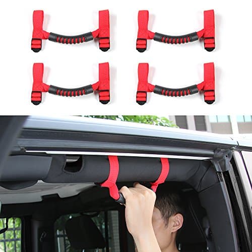4 PCS Grab Handles Grip Handle Red Holder Roll Bar Grab Handles For Jeep Wrangler JK Unlimited Rubicon 1987-2017 (Red)