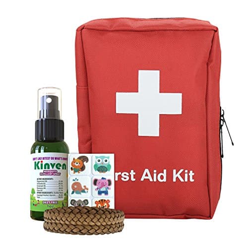 First Aid Kit and Mosquito Repellant Family Bundle - with 72 piece Emergency Kit, Kinven 1oz spray, 4 bracelets, 1 anti-mosquito patch sets, Mosquito Net Not Needed