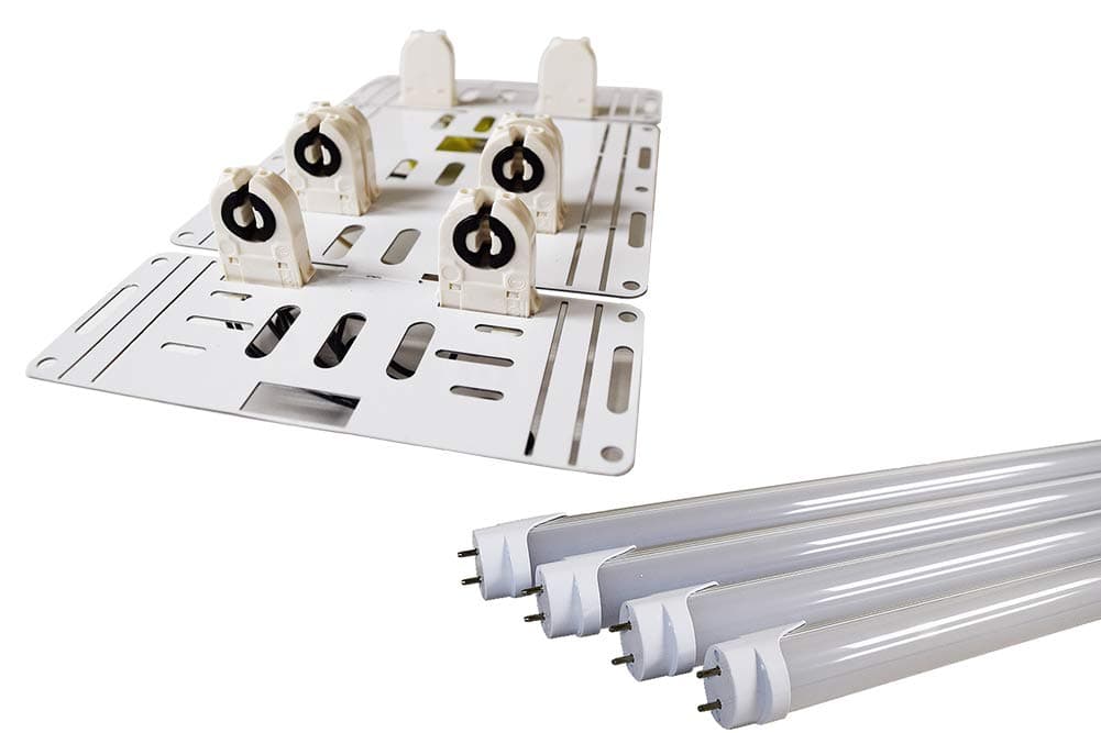 Pre-Wired 8 Ft T12 T8 LED Conversion Upgrade Retrofit Kit - Single Pin Fluorescent to 4 Light LED Kit (8) Non Shunted Lamp Holders, (4) Single Ended 4 Ft. 5000K LED T8 Tubes - DLC/UL Listed
