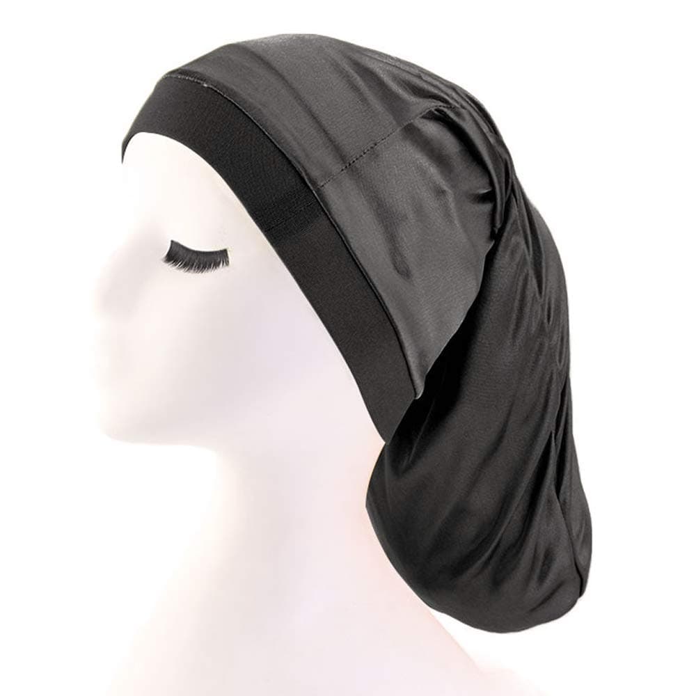 Unisex Open Back Spandex Dreadlocks Braids Hair Bonnet Cap Long Cylinder Sleep Slouch Hat for Men Women (Black)