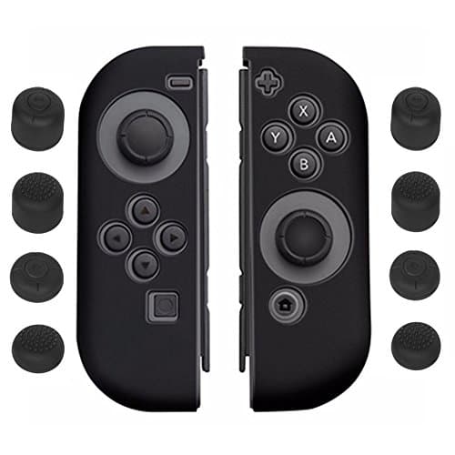 Switch Joy Con Grip Gel Guards, CXZing Black Silicone Gel Protector Skin Case Cover with 8 Thumb Stick Caps for Nintendo Switch Joy Con Controller