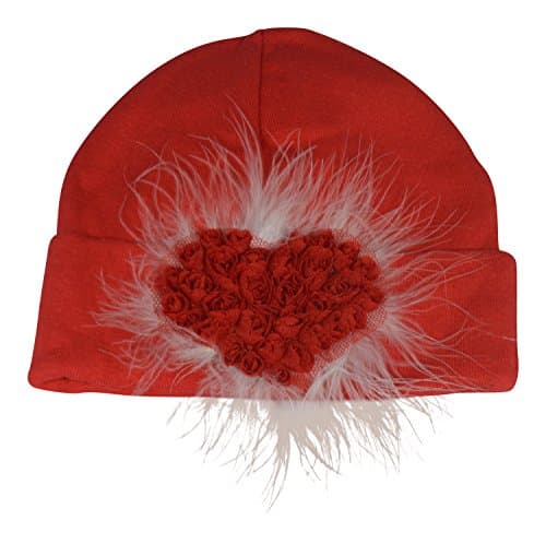 PLH Bows Soft Cotton Hat with Rosebud Heart, 0-12 months (Red)