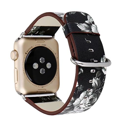 MagicFeel Floral Soft PU Leathe Replacement Strap Wrist Watch Band Compatible for Apple Series 1 Series 2 Watch iwatch Edition Versions 2015 2016 and Series 3 2017
