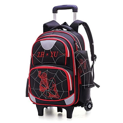 Elementary Trolley Backpack Children School Rolling Bag Primary Wheeled Book Bag For Boys black-2 wheels