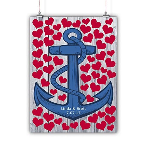 Personalized Wedding Guest Book Alternative Nautical Anchor Customized Poster, Print, Framed or Canvas, 100-200 Signatures Rustic wood background
