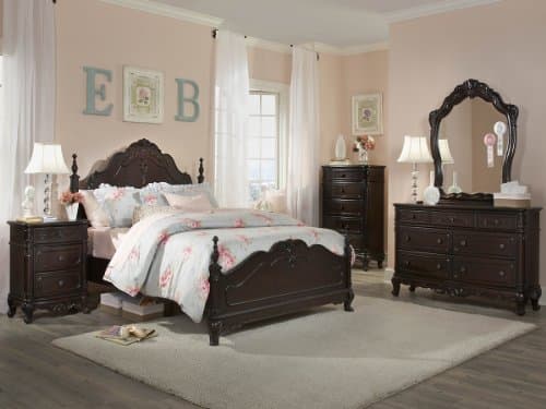 Cinderella 5 PC Queen Bedroom Set with Chest by Home Elegance in Dark Cherry
