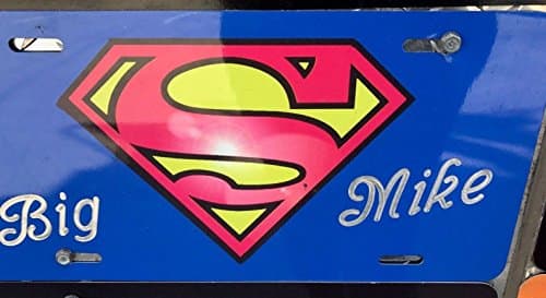 Superman Custom Personalized License Plates Auto Car Tag Vanity Plate Superman Free Engraved Auto Car Tag Super Man License Plate Beautifully Designed, Specially Made, Car Wash Safe, Indoor, Outdoor