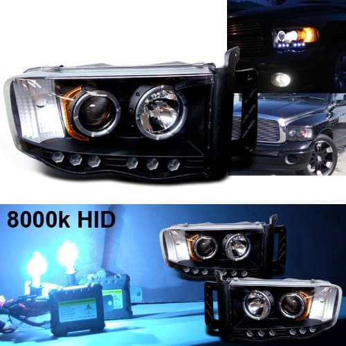 Eautolight 8000k Slim Xenon HID Kit+ 02-05 Dodge Ram Ccfl Halo LED Projector Head Lights