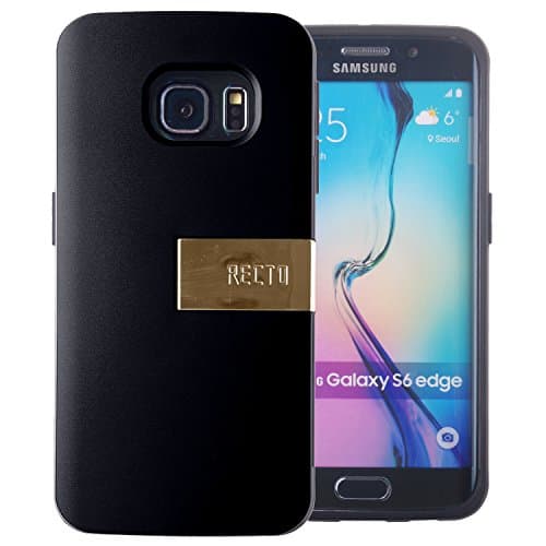 Recto [Shockproof] Credit Card Case [Dual Layer] Protective Hybrid Case [Kick Stand] with One Card Slot Wallet For Galaxy S6 Edge (Black)