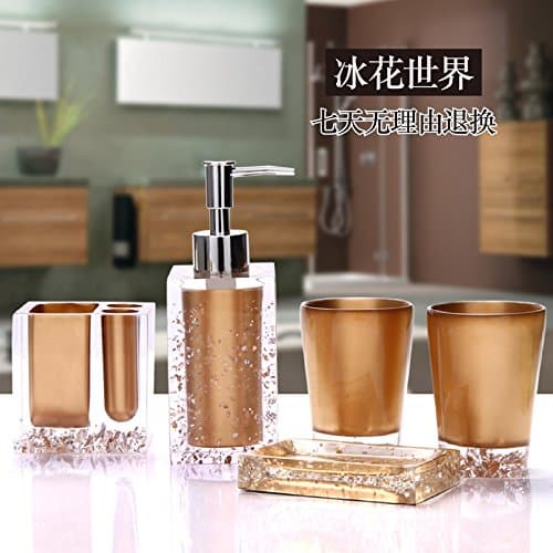 YUSHI Bath set 5 Piece Kit Continental resin bathroom Bluetooth creative vanity kit Tray Bathroom Accessories ,Gold Kit (small)