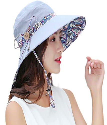 Bangled Womens Sun Hat Summer Reversible UPF 50+ Beach Hat Foldable Wide Brim Cap(Grey)