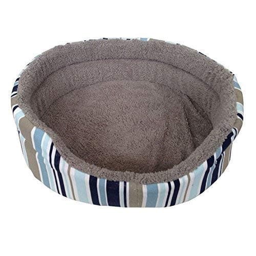 ASC LARGE Soft Pet Bed Blue Stripe with Grey Fur Dog Cat Puppy Kitten Soft Fleece