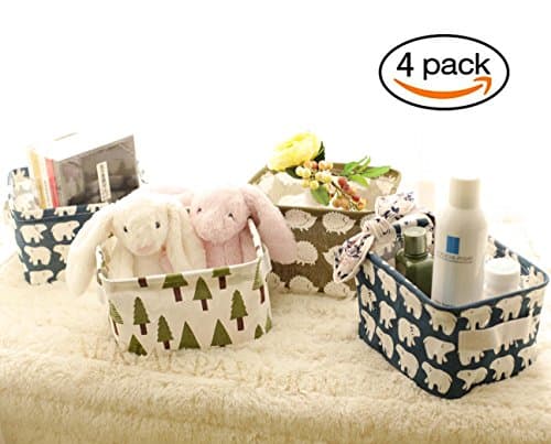 Small Foldable Storage Basket Home Decorative Canvas Box Baskets for Baby Clothing Desktop Sundries Office Supplies Desk Stationery Storage Baskets