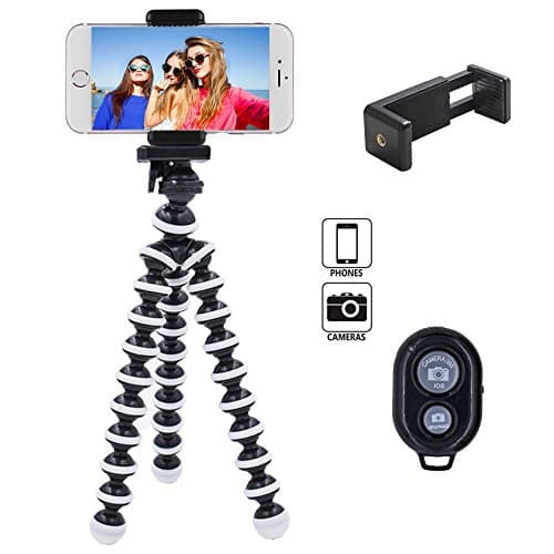 Linkcool Flexible Octopus Phone Tripod, Portable and Adjustable iPhone Tripod Stand Holder with Universal Clip and Bluetooth Remote, Tripod for iPhone, Android Phone, Any Smartphones and Camera
