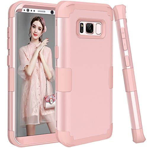 Galaxy S8 Plus Case, HKW Hybrid Heavy Duty Shockproof Full-Body Protective Case with Dual Layer [Hard PC+ Soft Silicone] Impact Protection for Samsung Galaxy S8 Plus - Rose Gold (MA1912)