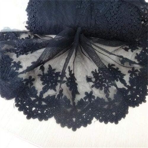 MOPOLIS 1 Yard Embroidered Tulle Lace Trim Edge Mesh Net Wedding Dress Sewing DIY Craft | Colour - Black