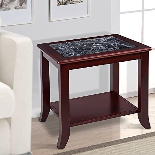 SLEEPLACE 22" Spatium Natural Marble Top Coffee End Sofa Table/Office,/Basic Home Decor with Storage Shelf, Black/Brown