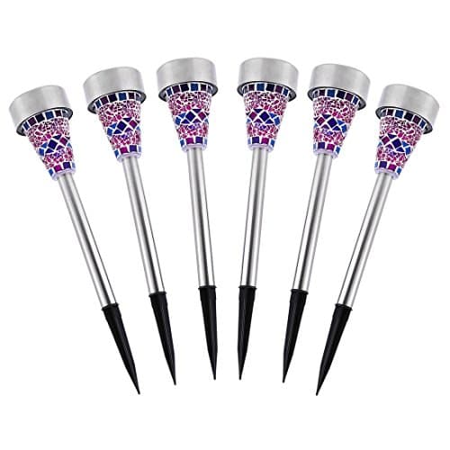 Solar Pathway Lights Led Solar Lights Mosaic Decoration Stake Light for Garden Lawn Landscape Walkway - Pack of 6 - Purple