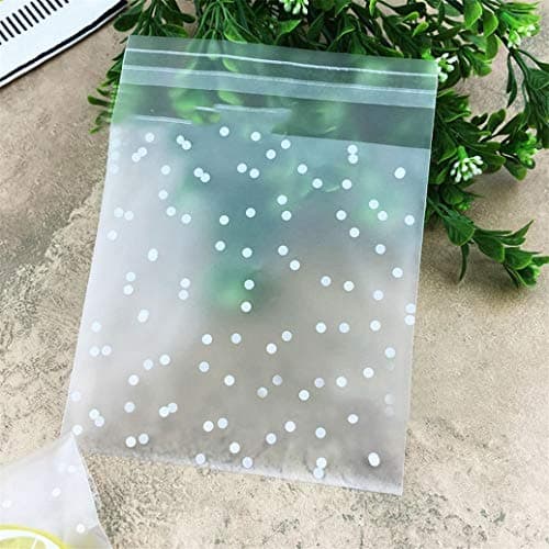 Teydhao 100pcs Frosted Cute Dots Plastic Pack Candy Cookie Soap Packaging Bags Cupcake Wrapper Self Adhesive Sample Gift Bag Clear Cellophane Bags Treat Plastic Bags for Bread Candy Chocolate Soap