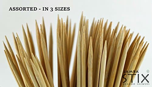JambaStix - Assorted Pack marshmallow roasting sticks, bamboo skewers, bbq sticks, Shrimp, Meat, Chicken, Veggies, Hot Dog And Sausages, Avail in 100 pcs of 10"L, 50 pcs of 20"L, 50 pcs of 35L"