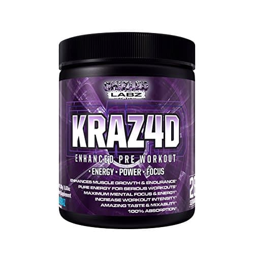 Best Pre Workout KRAZ4D Enhanced Formula for Serius Athletes. Supports Energy, Power, Focus & Muscle Growth. Also has Creatine, Zero Sugar, Great Taste & 100% Absorption