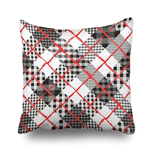 iDecorDesign Throw Pillow Covers Repeating Diagonal Plaid Tartan Seam Needlework Home Decor Sofa Bedroom Cushion Cases Square Size 18 x 18 Inches Pillowcase