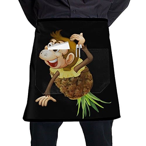 Yaerta Waist Apron With 2 Pockets Curious Monkey Pineapple Restaurant Half Aprons For Men Women Chef Baker Servers Waitress Waiter Bartender Craftsmen Black