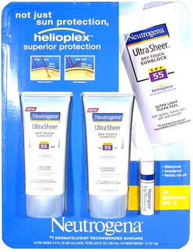 Neutrogena Ultra Sheer Dry-Touch Sunblock Value Set - 2 3 oz Tubes + Lip Moisturizer