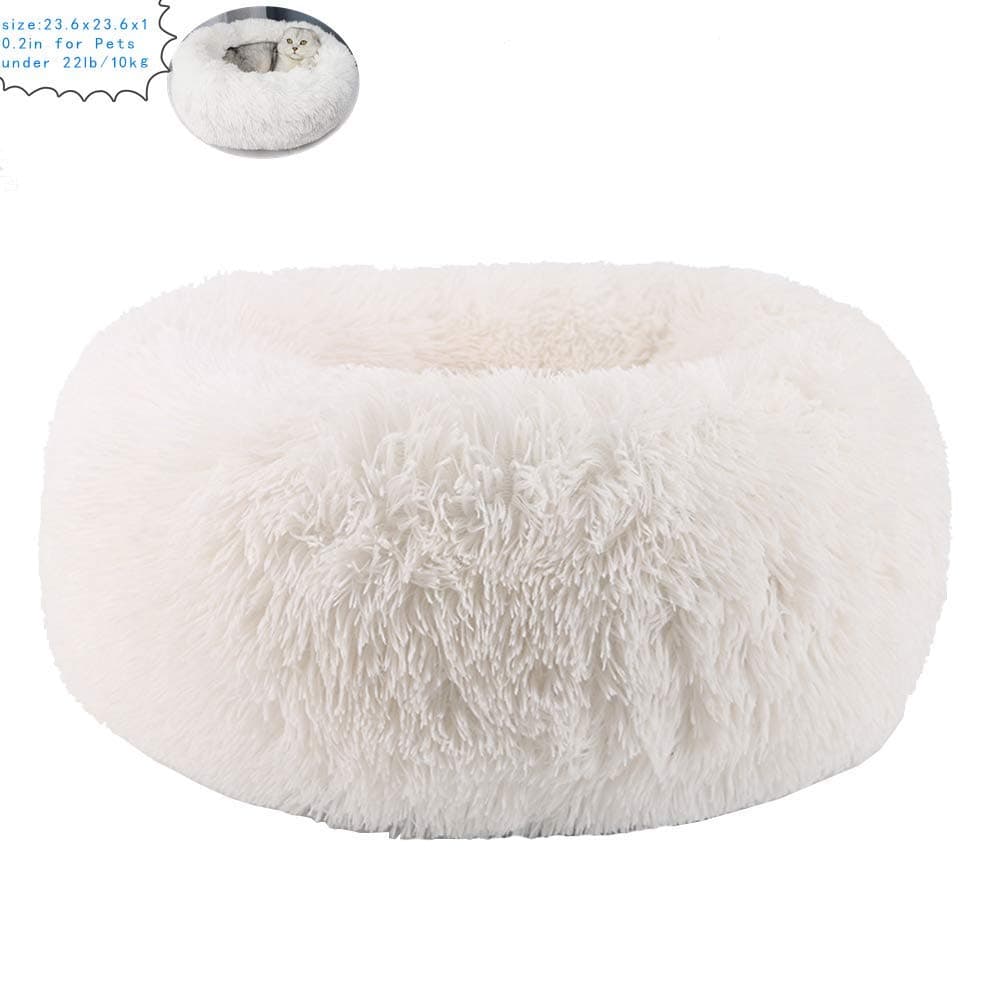 JCT Plush Cat Bed Dog Bed Calming Cat Bed Cat Nest Soft Pet Bed for Small Medium Large Pet,Winter Warm Cuddler Kennel Soft Puppy Sofa,Anti-Slip Bottom,-Improved Sleep - Machine Washable (white 22lbs)