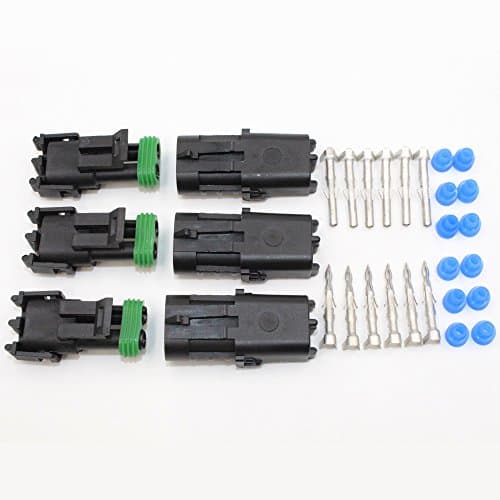 TinFmoon 3 Kit 2 Pin Way Waterproof Electrical Connector Plug Fits 18-14 AWG Wire Cable for Car Auto Motorcycle