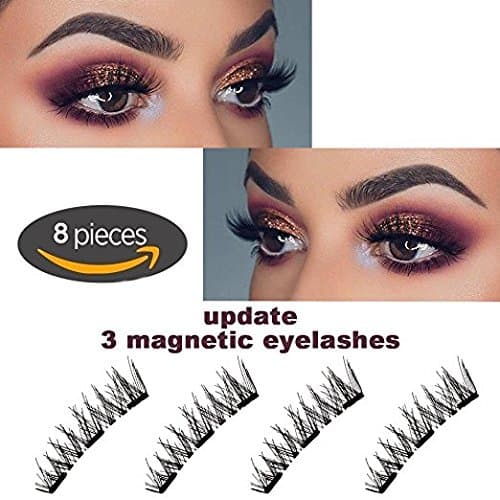 Magnetic Eyelashes Glue-free 3 Magnet Black False Eyelashes for Natural Look 3D Reusable Best Triple Fake Lashes Extensions (2 Pairs 8PCS )