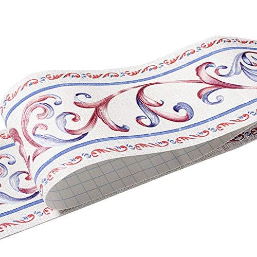 Floral Pattern Molding Peel Stick Wall Border for Home Decor Bathroom Kitchen,4 inch by 16.4 feet (Multi-Red)