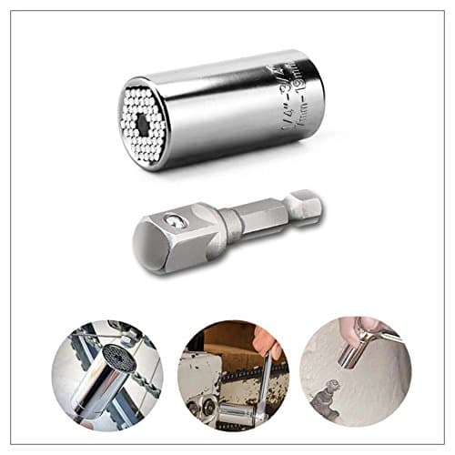 Multi Function Self-Adjusting Universal Socket Grip (7-19mm) with Power Drill Adapter - Good Hand Tools and Repair Kit