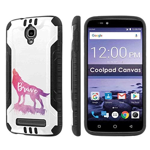 TalkingCase Deluxe Phone Case Cover for Canvas,3636A,Black Premium Hybrid Duo-Layer Case,Armor Exterior,Soft Gel Interior Cover,Brave Wolf Calligraphy Print,Design and Print in USA