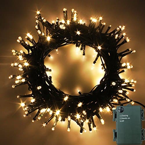 PMS 50/100/200 LED String Fairy Lights Green Cable Battery Power Operated Waterproof Indoor & Outdoor for Christmas Tree Xmas Party Garden Decoration(200 LEDs Green Cable, Warm White)