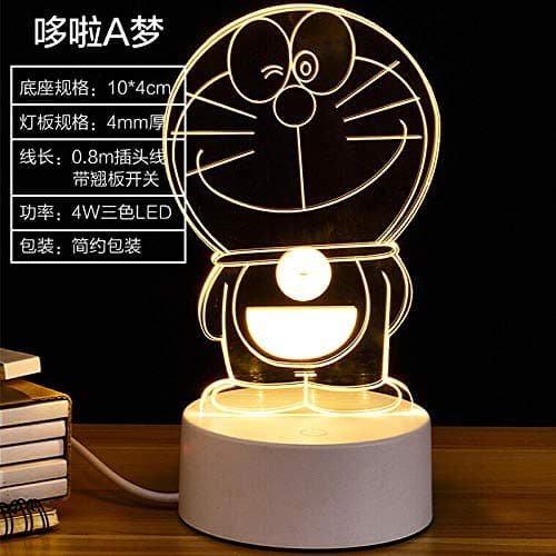 Low Night Lamp Bedside 3D Stereo Bedroom Plug-in Charging Energy Saving, Doraemon-Plug-in Button Switch-Tricolor Light