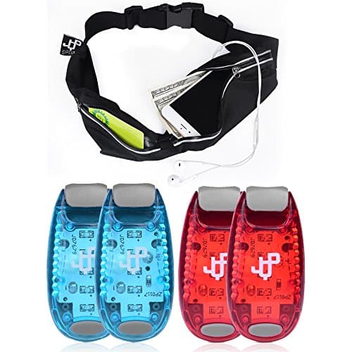 One Day Sale !!! LED Safety Light (4 PACK) and Running Belt Sets, The Perfect Running Light and Runners Pouch, suitable for Jogging, Cycling, Biking, Dog Walking, Strobe Light, Waterproof