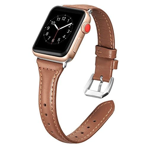 Dolank compatible Apple Watch Strap 38mm 40mm 42mm 44mm, Slim Replacement Leather Band Wristband Sport Bracelet for Iwatch Nike+, Series 4 3 2 1 Edition with Stainless Steel Buckle