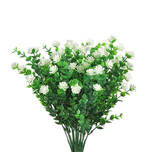 Artificial Flowers Contemporary Artificial Plants And Trees Artificial Shrubs, 4Pcs Faux Plastic Eucalyptus (White)