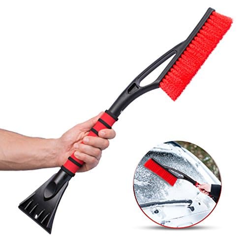 Ice Scraper For Car & Snow Remover Brush Tool 2 in 1 - Thick and Full Bristles, Ergonomic Grip, Comfy Foam Handle, Reversible Blade, Broom for Cars, Windshields, Windows, Snow & Ice Removal, Build up