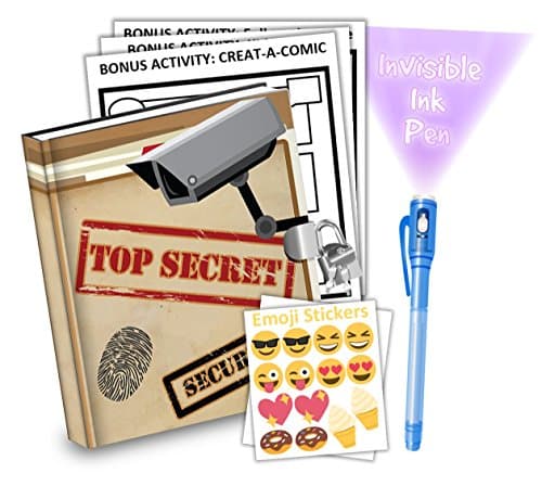 Top Secret Agent Kids Diary With Lock Includes 6.5 Inch Diary, Invisible Ink Pen, Stickers, & Bonus Activity Pages