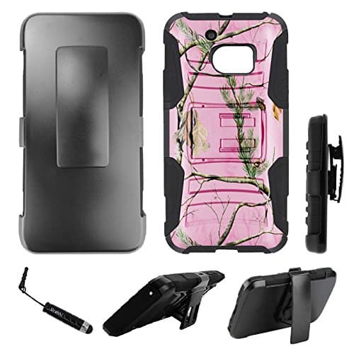 HTC 10, Hybrid 2 Layer Shock Proof Rugged Heavy Duty Armor Holster Kickstand Hard Case by URAKKI - HTC 10 (2016 Version) [Pink Hunting Camouflage] Case